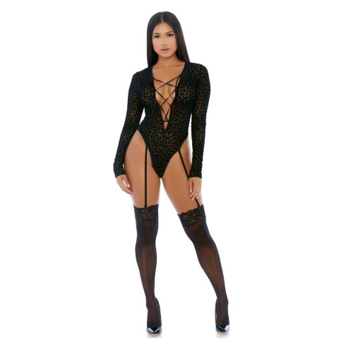 Forplay Feline XL Body z długim rękawem i wzorem geparda Forplay Feline XL Body z długim rękawem i wzorem geparda
