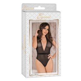 Magic Silk Exposed Body S/M - głęboki dekolt, satynowy pasek, czarny