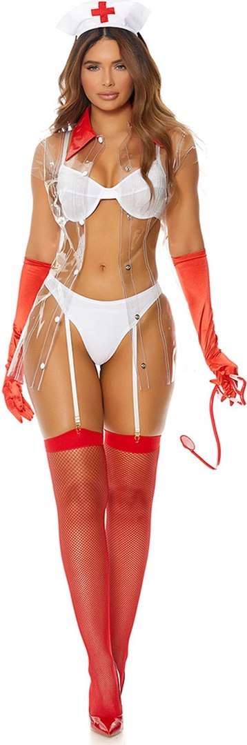 Fiore Hosiery - Kostium pielęgniarki 5-częściowy M/L z PVC i akcesoriami Fiore Hosiery - Kostium pielęgniarki 5-częściowy M/L z PVC i akcesoriami