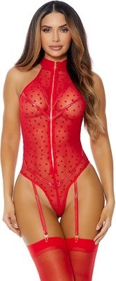 Forplay Eat Your XL siateczkowe body z paskami, serduszka, czarne Forplay Eat Your XL siateczkowe body z paskami, serduszka, czarne