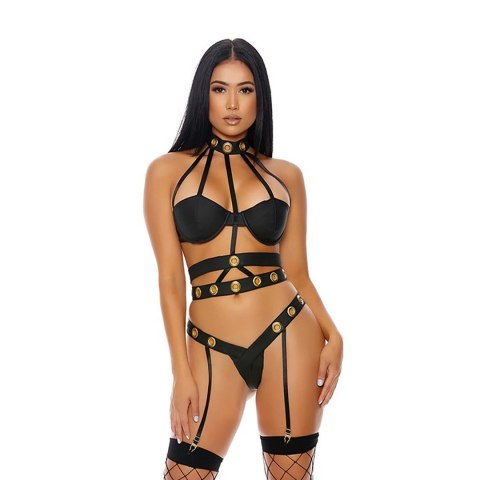 Forplay Seductive Cage XL - komplet bielizny z paskami do pończoch Forplay Seductive Cage XL - komplet bielizny z paskami do pończoch