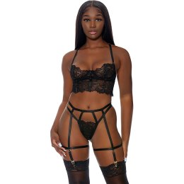 Obsessive Blooming Beauty XL - Komplet bielizny z fiszbinami i pasem do pończoch