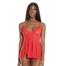 Coquette Babydoll Plus Size z Koronkową Lamowką i Stringami Czarny