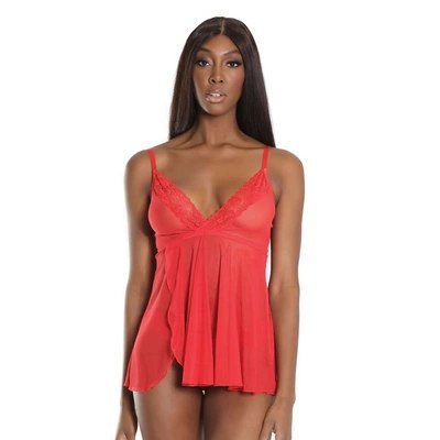 Coquette Babydoll Plus Size z Koronkową Lamowką i Stringami Czarny