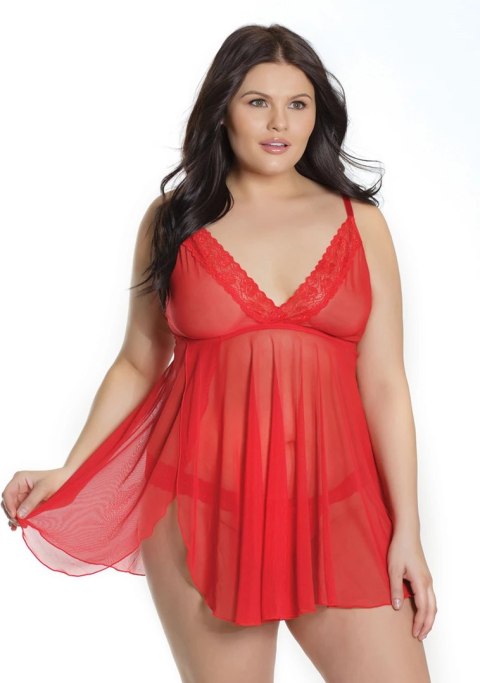 Coquette Babydoll Plus Size z Koronkową Lamowką i Stringami Czarny Coquette Babydoll Plus Size z Koronkową Lamowką i Stringami Czarny
