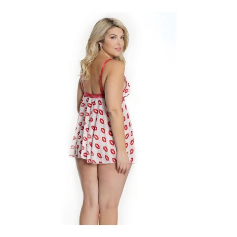Coquette Babydoll Plus Size z ozdobnym nadrukiem i stringami Coquette Babydoll Plus Size z ozdobnym nadrukiem i stringami