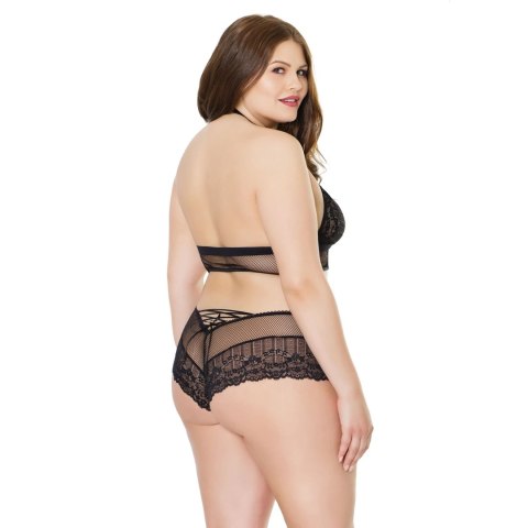 Coquette Top halter z siateczki i sznurowane spodenki plus size czarne Coquette Top halter z siateczki i sznurowane spodenki plus size czarne