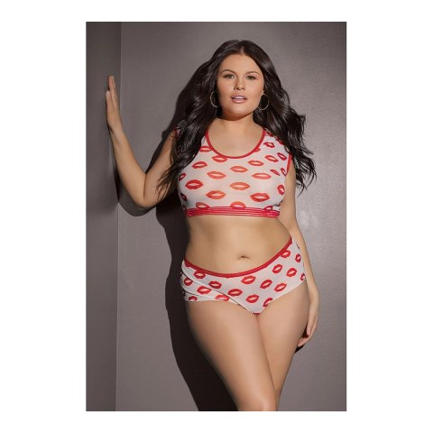 Coquette komplet top i szorty z nadrukiem plus size wygodny fason Coquette komplet top i szorty z nadrukiem plus size wygodny fason