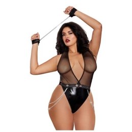 Dreamgirl Body Plus Size z efektem skory ekologicznej, głęboki dekolt
