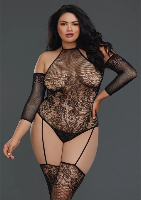 Dreamgirl Bodystocking Plus Size z koronką i siateczką czarna Dreamgirl Bodystocking Plus Size z koronką i siateczką czarna