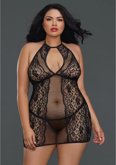Dreamgirl Koszulka Plus Size siateczkowa z koronką i wiązaniem Dreamgirl Koszulka Plus Size siateczkowa z koronką i wiązaniem