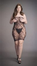 Le Desir Sukienka Plus Size z Dżetami, Elastyczna Koronka XL-3XL