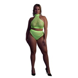 Ouch! Neon Set Top z Golfem i Majtki Wysoki Stan XL-XXXXL Neon Roż/Zieleń