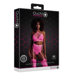 Ouch! Neon dwuczęściowe body z topem i pończochami XS/L rożowe