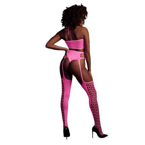 Ouch! Neon dwuczęściowe body z topem i pończochami XS/L rożowe Ouch! Neon dwuczęściowe body z topem i pończochami XS/L rożowe