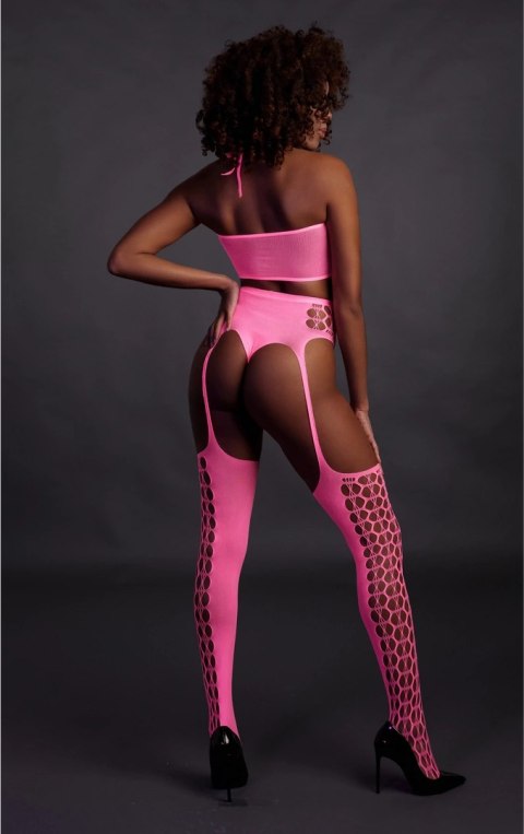 Ouch! Neon dwuczęściowe body z topem i pończochami XS/L rożowe Ouch! Neon dwuczęściowe body z topem i pończochami XS/L rożowe