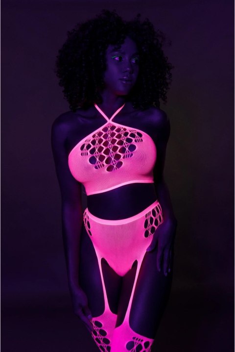 Ouch! Neon dwuczęściowe body z topem i pończochami XS/L rożowe Ouch! Neon dwuczęściowe body z topem i pończochami XS/L rożowe