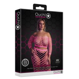 Ouch! Neonowy komplet top i spodnica UV XL-XXXXL rożowo-zielony