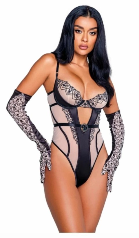 Playboy Bunny Kiss Body - haftowane serce, miękki tiul, czarne
