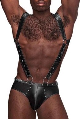 Male Power Fetish Jock z Szelkami i Metalowymi Detalami, Czarny