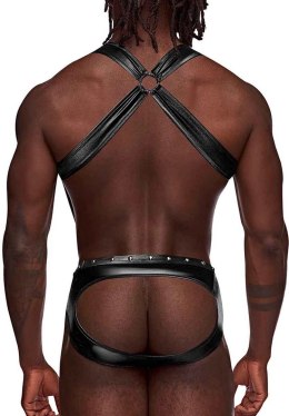 Male Power Fetish Jock z Szelkami i Metalowymi Detalami, Czarny