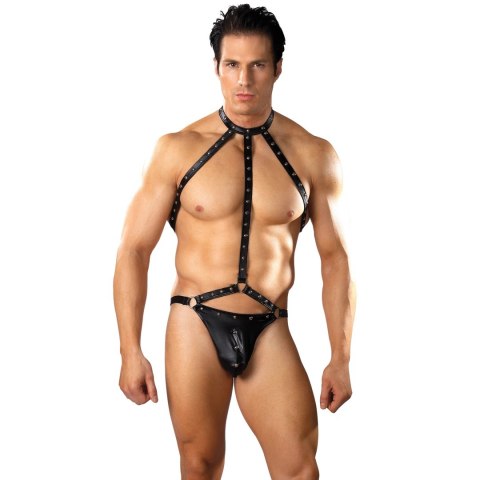 Male Power Fetish - Stringi z uprzężą i chokerem czarne L/XL Male Power Fetish - Stringi z uprzężą i chokerem czarne L/XL