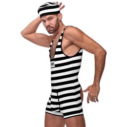 Male Power Kostium więzienny L/XL z czapką, jednoczęściowy, czarno-biały