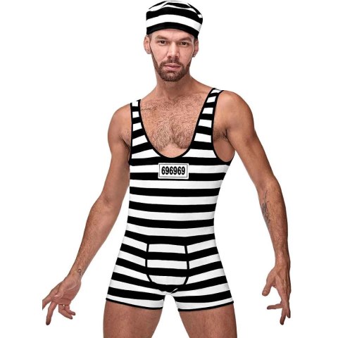 Male Power Prisoner Singlet - kostium więzienny z czapką, rozmiar uniwersalny Male Power Prisoner Singlet - kostium więzienny z czapką, rozmiar uniwersalny