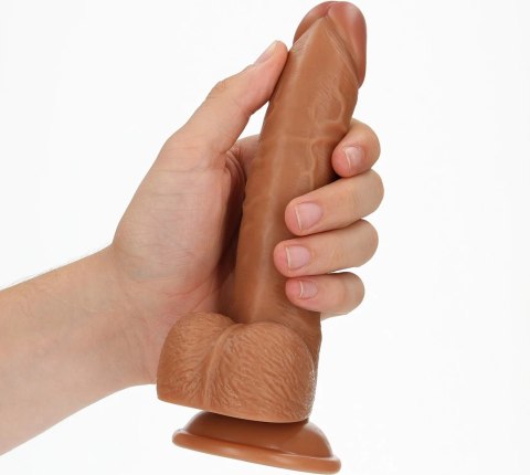 RealRock Zakrzywiony model intymny z jądrami i przyssawką 18 cm RealRock Zakrzywiony model intymny z jądrami i przyssawką 18 cm