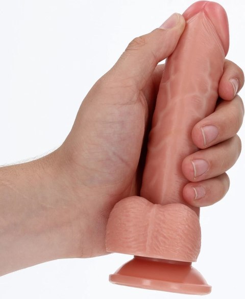 RealRock Zakrzywiony model z jądrami i przyssawką 15,5 cm - anatomiczny silikon RealRock Zakrzywiony model z jądrami i przyssawką 15,5 cm - anatomiczny silikon