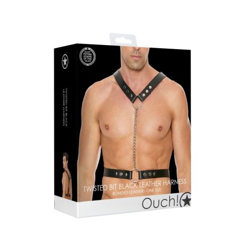 OUCH! Skorzane szelki Twisted Bit z regulacją i stalowym łańcuchem OUCH! Skorzane szelki Twisted Bit z regulacją i stalowym łańcuchem
