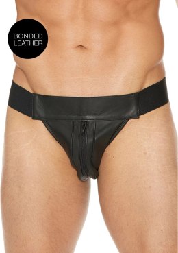 Ouch! Majtki typu jockstrap z zamkiem, czarne, rozmiar S/M