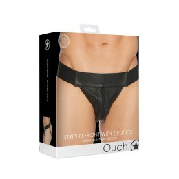 Ouch! Majtki typu jockstrap z zamkiem, czarne, rozmiar S/M