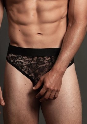 Allure Lingerie Lace LXL - Slipki męskie z koronką, czarne