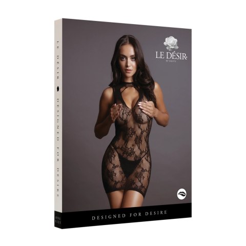 Le Desir Mini sukienka koronkowa z wysokim dekoltem S-XL czarna Le Desir Mini sukienka koronkowa z wysokim dekoltem S-XL czarna