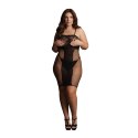 Le Desir Sukienka Siateczkowa Plus Size z Maskującym Pasem, Czarna