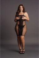 Le Desir Sukienka Siateczkowa Plus Size z Maskującym Pasem, Czarna