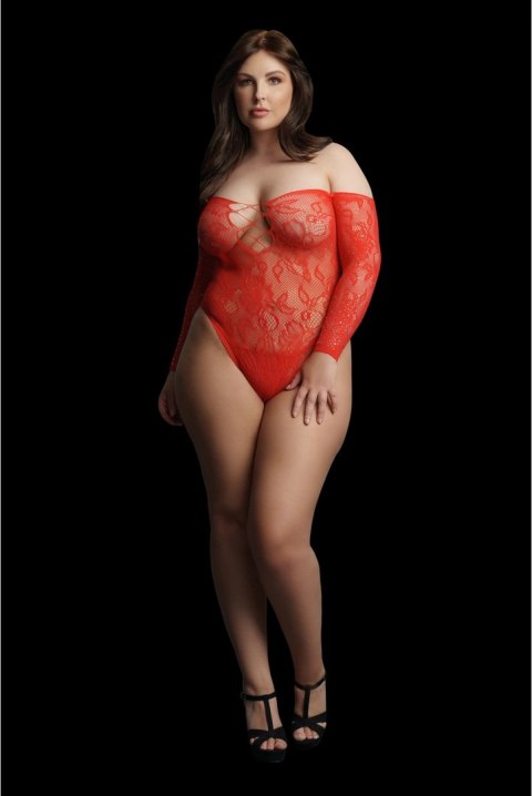 Le Desir Body Plus Size koronkowy z otwartymi ramionami czerwony Le Desir Body Plus Size koronkowy z otwartymi ramionami czerwony