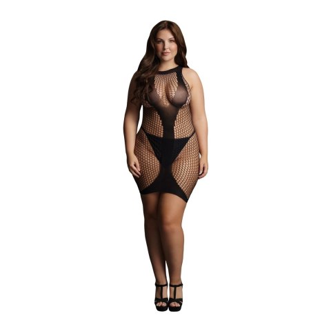Le Desir Sukienka Mini Plus Size z Dekoltem V Kontrastowa Siateczka