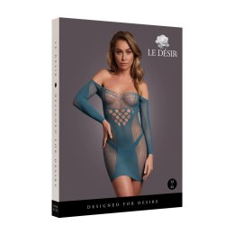Le Desir Sukienka Mini z Długim Rękawem i Kontrastową Siateczką S-XL