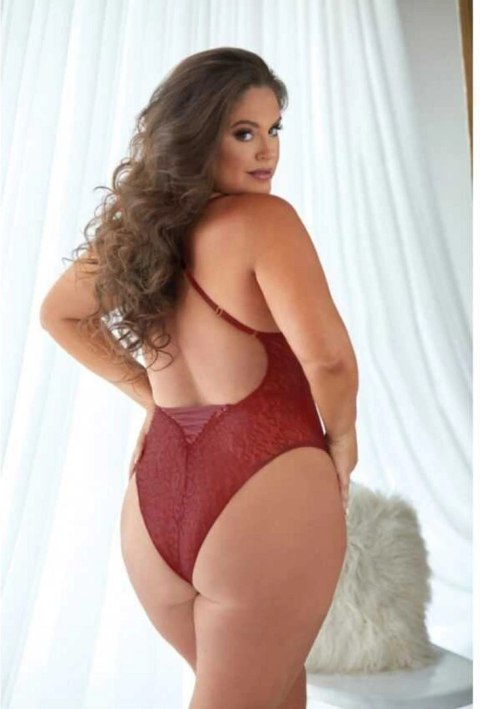 Allure Body burgundowe z koronką i wzorem panterki 2X/3X Allure Body burgundowe z koronką i wzorem panterki 2X/3X