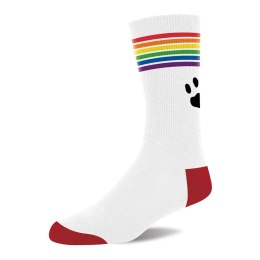Prowler Pride Skarpety Unisex Białe z Tęczowym Paskiem i Logo