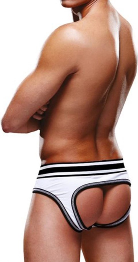 Prowler Brief XS - majtki na paskach, otwarty tył, czarno-białe Prowler Brief XS - majtki na paskach, otwarty tył, czarno-białe