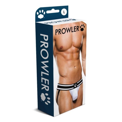 Prowler Jock Strap XS - Dwukolorowe paski, otwarty tył, biel/czerń Prowler Jock Strap XS - Dwukolorowe paski, otwarty tył, biel/czerń