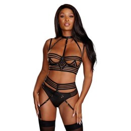 Dreamgirl komplet transparentny XL - biustonosz, pas do pończoch, stringi