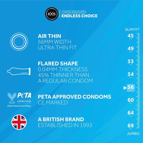 EXS Air Thin 56 mm 100 szt. ultracienkie, bezzapachowe prezerwatywy EXS Air Thin 56 mm 100 szt. ultracienkie, bezzapachowe prezerwatywy