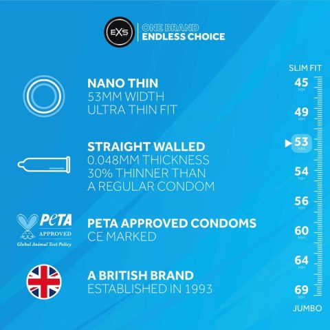 EXS Nano Thin prezerwatywy ultra cienkie 100 sztuk, szerokość 53 mm EXS Nano Thin prezerwatywy ultra cienkie 100 sztuk, szerokość 53 mm