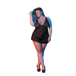 Magic Silk Exposed Babydoll Plus Size z odkrytymi plecami, czarna