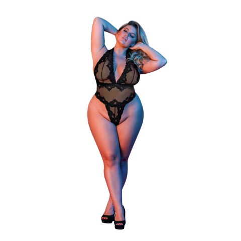 Magic Silk Exposed Body Plus Size z Głębokim Dekoltem Czarny Magic Silk Exposed Body Plus Size z Głębokim Dekoltem Czarny