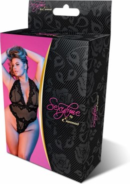 Magic Silk Exposed Body Plus Size z Głębokim Dekoltem Czarny